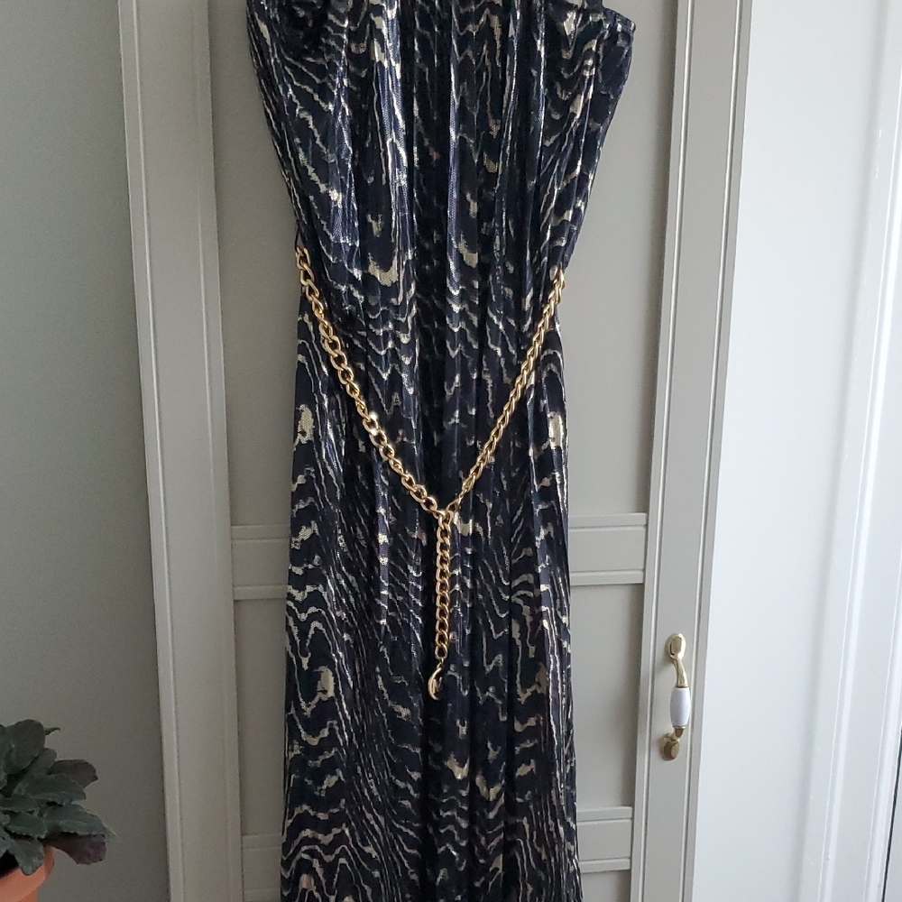 Michael Kors Pleated Metallic Halter Maxi Sundress - Picture 5 of 9